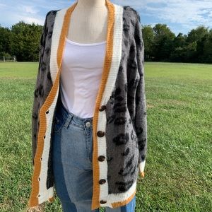 Oversized Black and White Leopard Print Cardigan